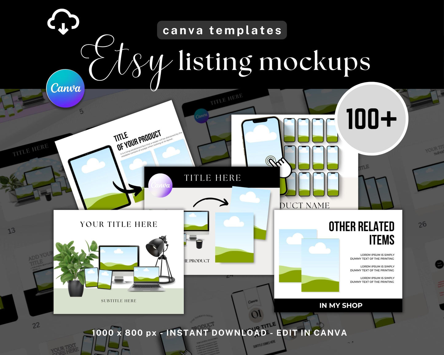 100+ Etsy Listing Mockups Canva Templates – Editable Product Display Thumbnail Kit for Digital Sellers - Instant Download