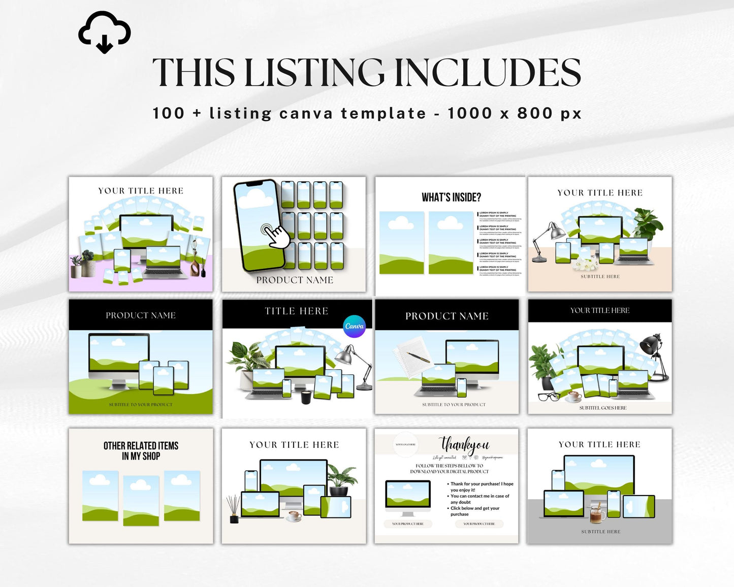 100+ Etsy Listing Mockups Canva Templates – Editable Product Display Thumbnail Kit for Digital Sellers - Instant Download